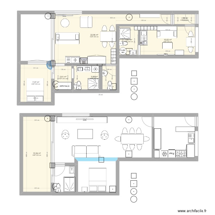 Grosso2. Plan de 8 pièces et 67 m2