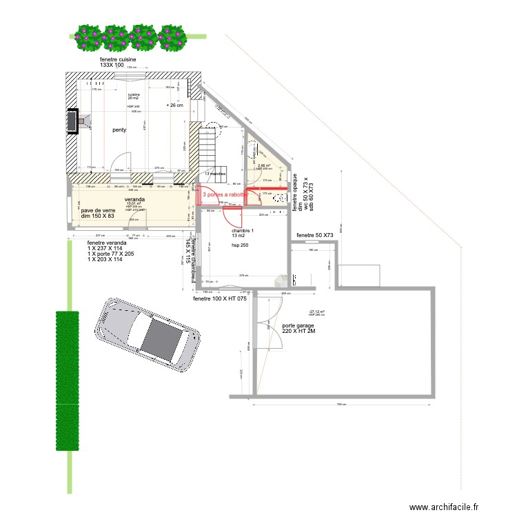 TREDREZ RDC EXISTANT final. Plan de 4 pièces et 64 m2