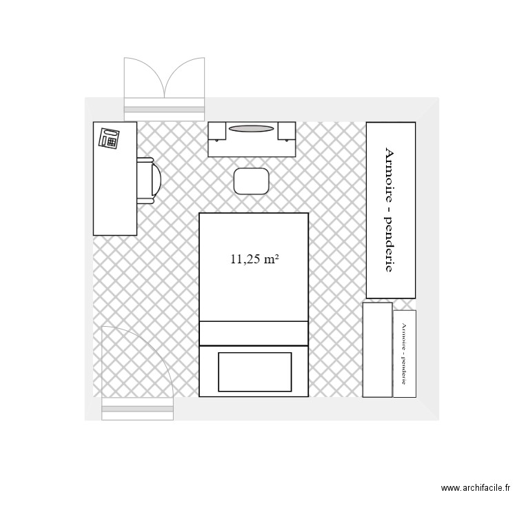 Chambre Lud 2ème version. Plan de 1 pièce et 11 m2