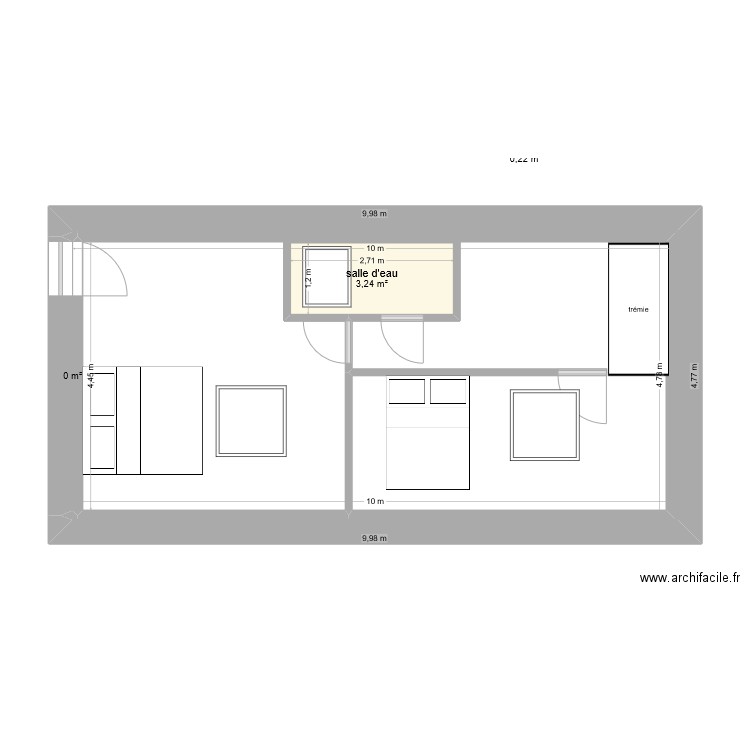 etage. Plan de 3 pièces et 3 m2