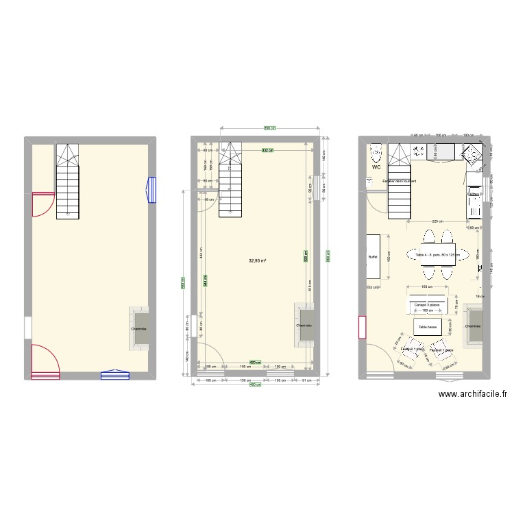 cuisine/salon Rdc. Plan de 6 pièces et 103 m2