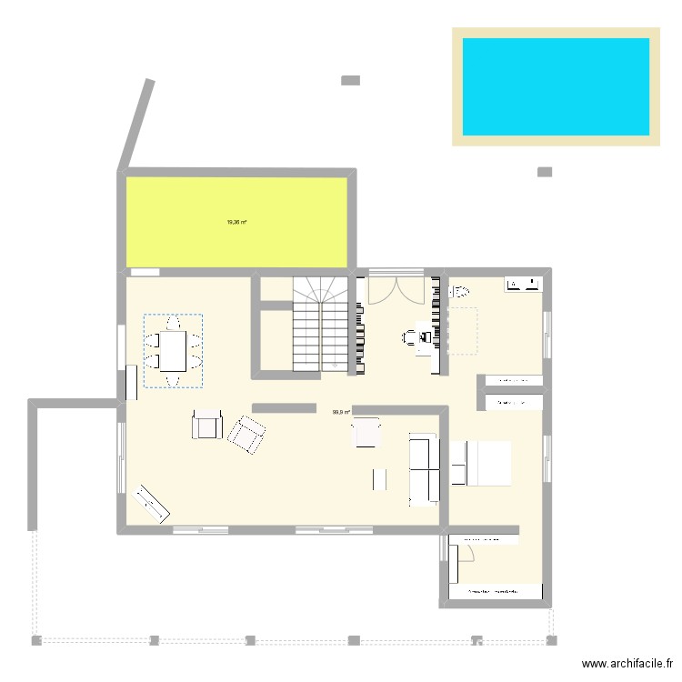PLAN R. Plan de 2 pièces et 119 m2