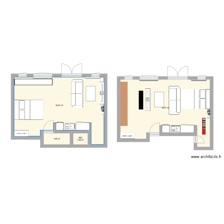 chambre F version 2. Plan de 0 pièce et 0 m2