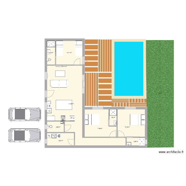Maison T4 Air bnb modèle 2. Plan de 9 pièces et 92 m2