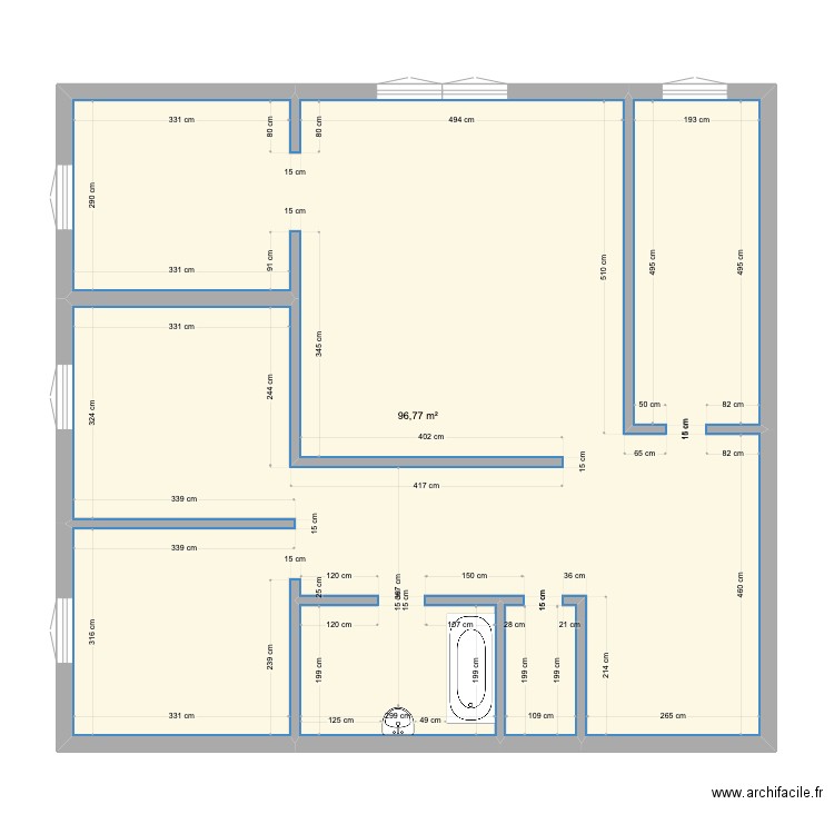 appartement. Plan de 1 pièce et 97 m2