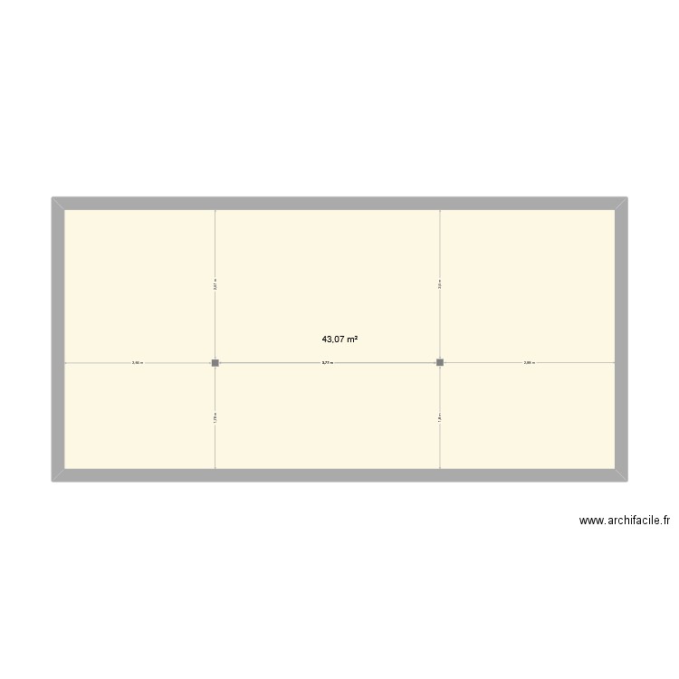 RDJ. Plan de 1 pièce et 43 m2