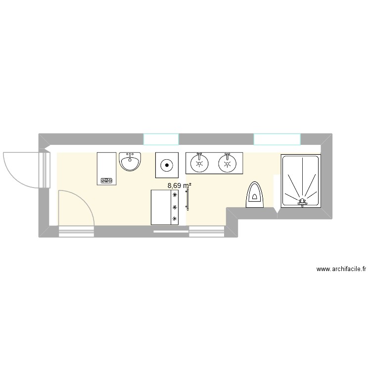 Salle de bain bas 2. Plan de 1 pièce et 9 m2