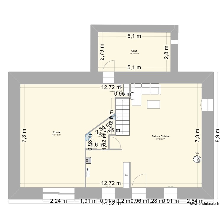 plan rez-de-chaussée. Plan de 4 pièces et 150 m2