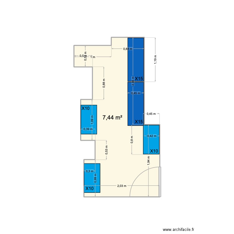 Vestiaire Homme. Plan de 1 pièce et 7 m2