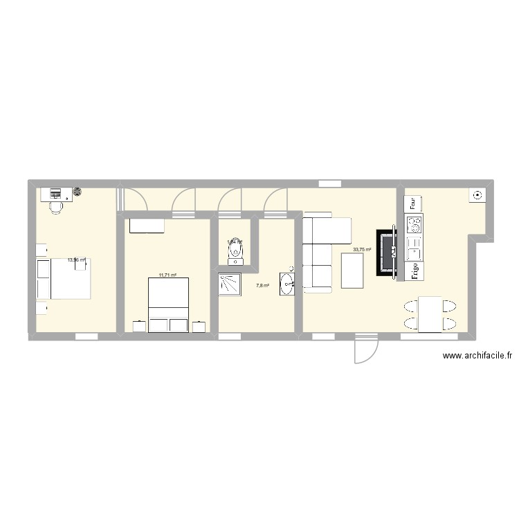 plan sans grange. Plan de 5 pièces et 69 m2