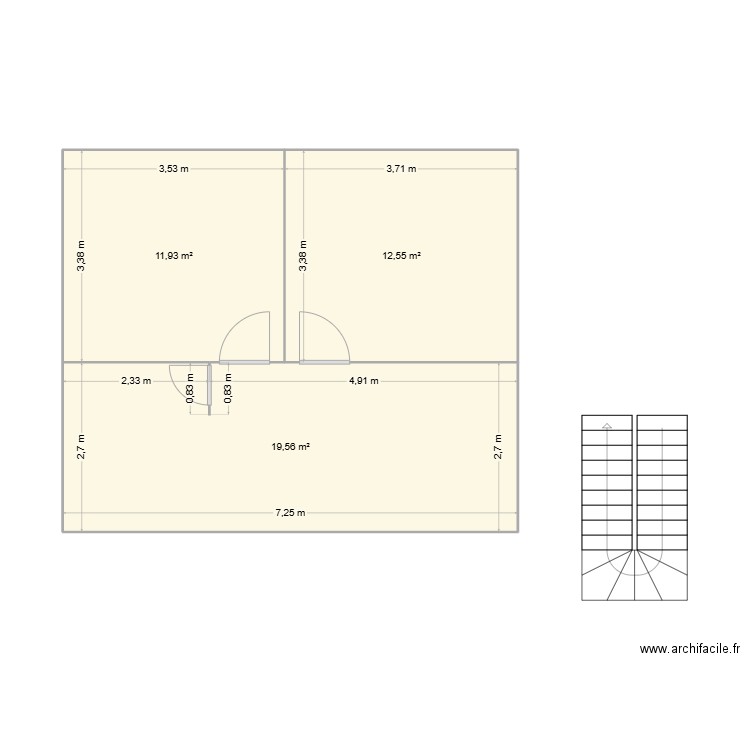 PLAN POUR LA CLIM. Plan de 3 pièces et 44 m2