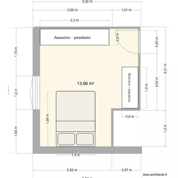 Chambre parents. Plan de 1 Pièce et 14 m² Chambre parents. Plan de 1 Pièce et 14 m²