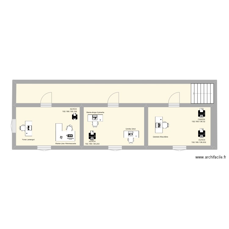 1er étage. Plan de 4 pièces et 58 m2