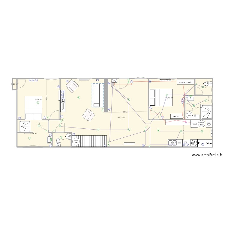 2022 12 07 SdB Ch 1 WC RC Garage. Plan de 7 pièces et 81 m2
