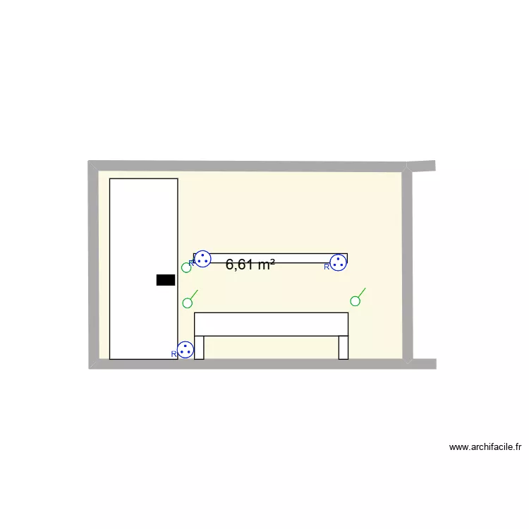 chambre studio vue mur de separation. Plan de 