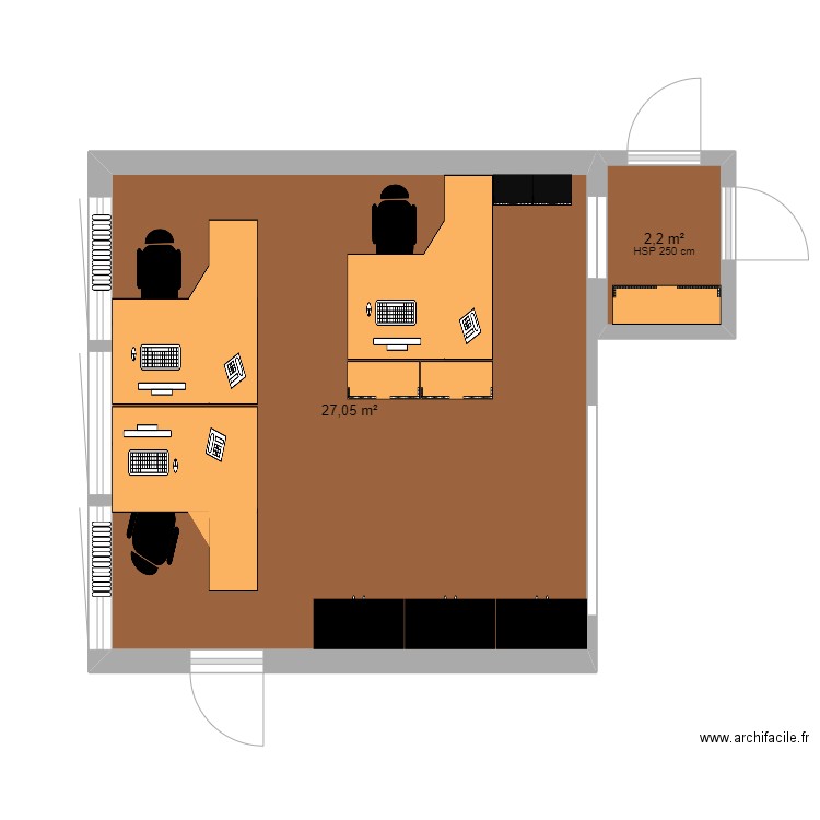 BUREAU ET SAS. Plan de 2 pièces et 29 m2