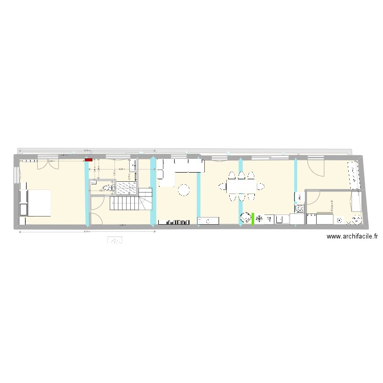 Projet 11 escalier 1/4 centré. Plan de 19 pièces et 154 m2