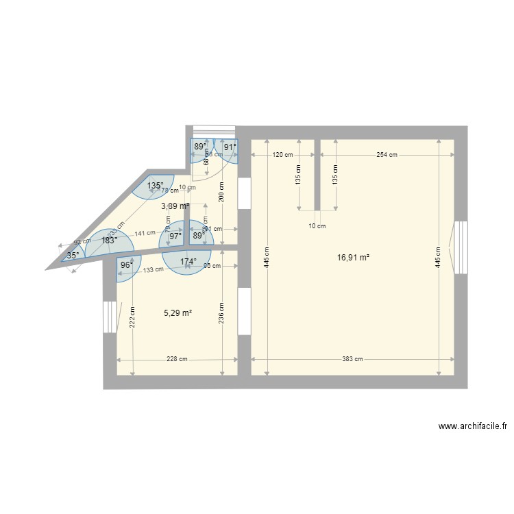 14 Sidi Brahim ex loge coté. Plan de 3 pièces et 26 m2