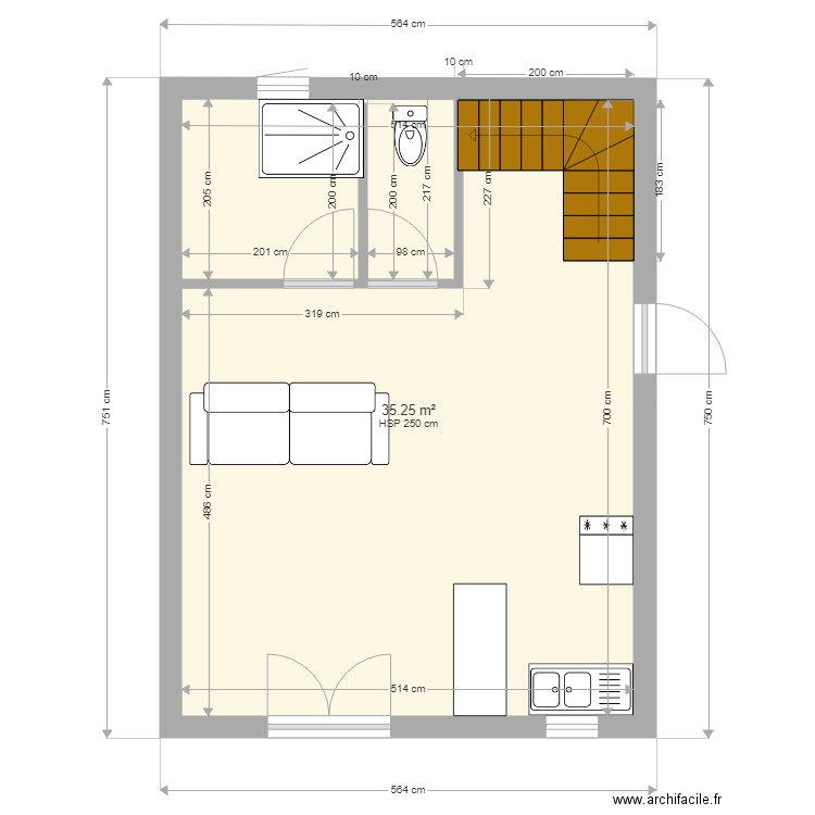 plan 35 m2 escalier à gauche. Plan de 0 pièce et 0 m2