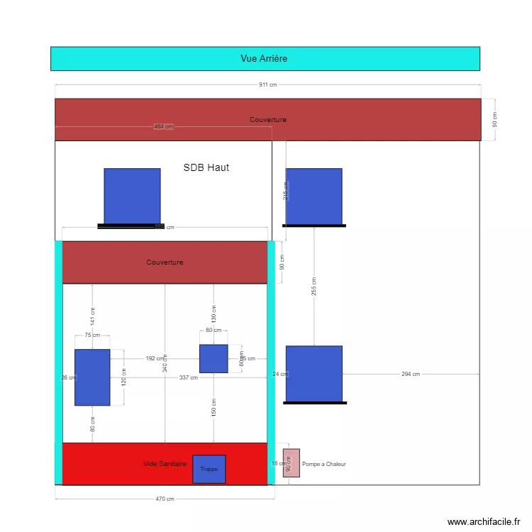 Vue Chambre arrière . Plan de Vue Chambre arrière . Plan de