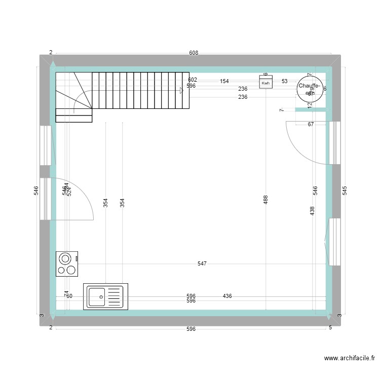 rdc. Plan de 4 pièces et 32 m2