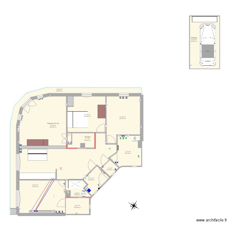 Duquesne Plan cuisine bureau. Plan de 20 pièces et 138 m2