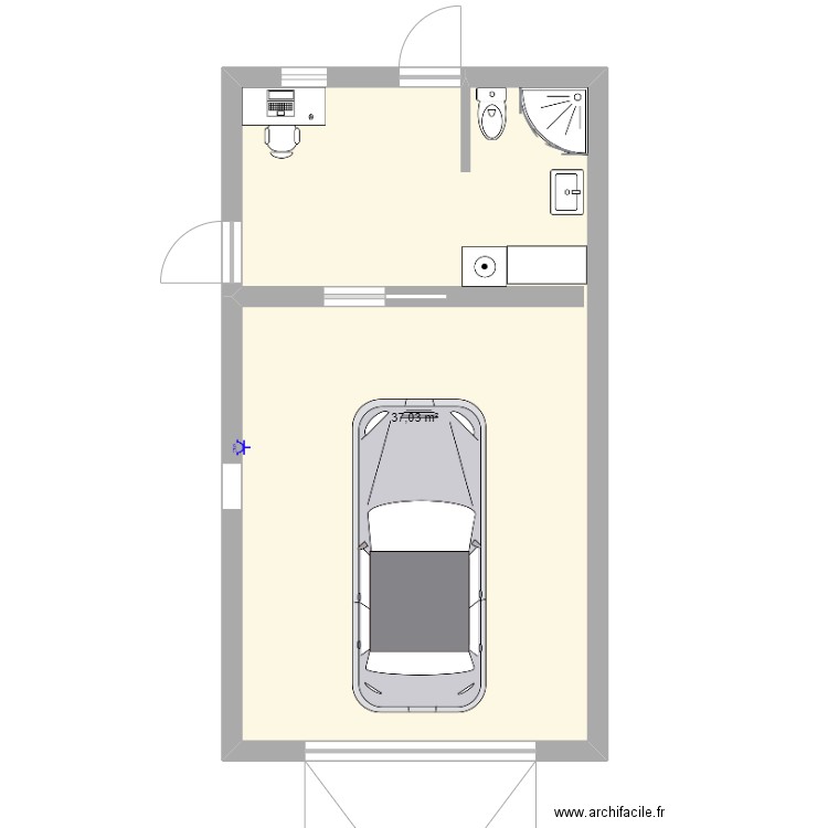 garage. Plan de 1 pièce et 37 m2