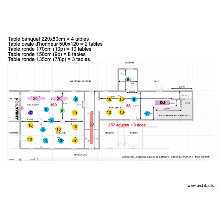 Plan de table 2 (258 + 8 ados). Plan de 
