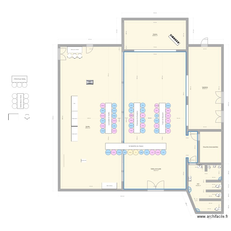 Plan salle des fêtes vide. Plan de 6 pièces et 341 m2