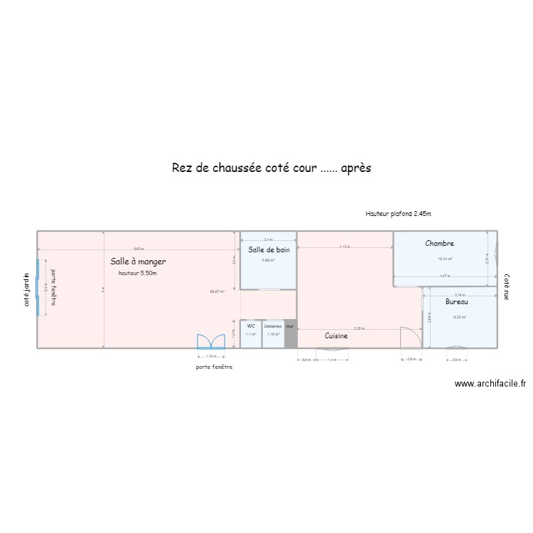 Rez de chaussée - coté cour apres. Plan de 6 pièces et 97 m2