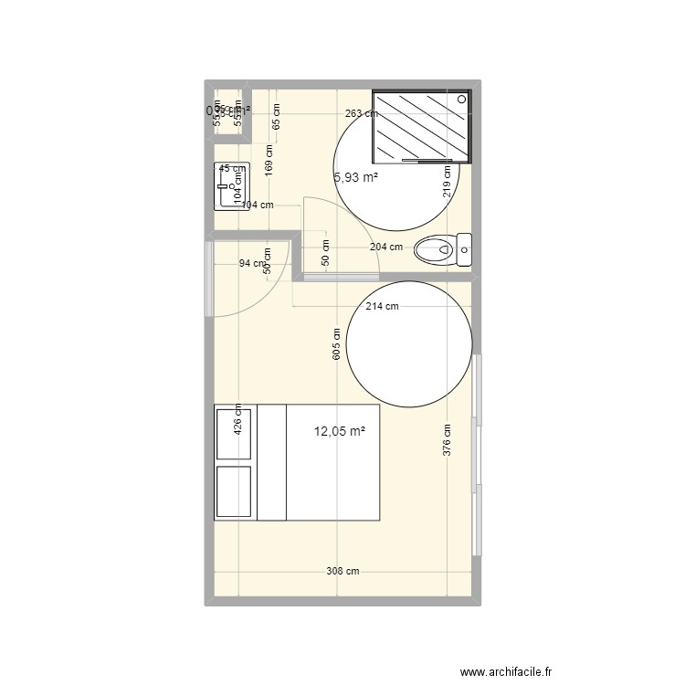 Casset CH PMR. Plan de 3 pièces et 18 m2