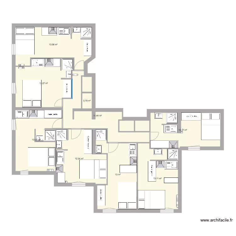6 Studios V1. Plan de 