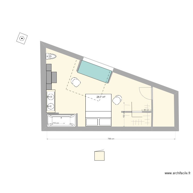 DUNKERQUE etage 3. Plan de 1 pièce et 27 m2