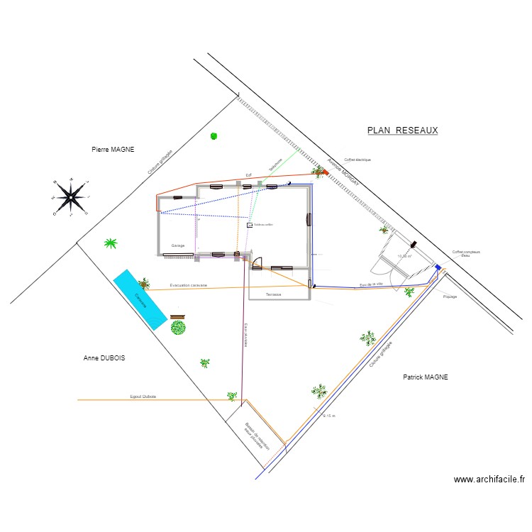 murs. Plan de 1 pièce et 10 m2