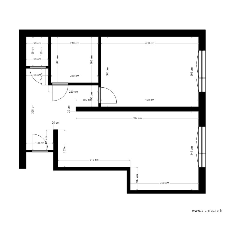 BALLAND appart droit. Plan de 4 pièces et 43 m2