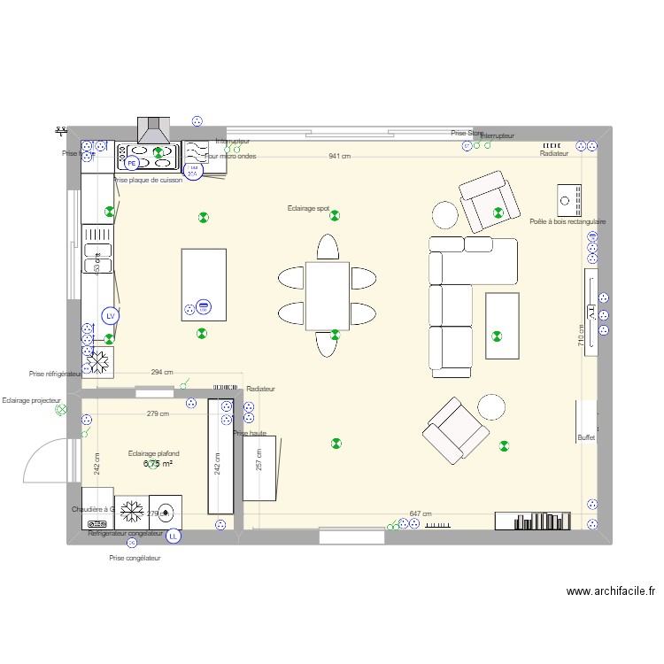 cuisine salon v2. Plan de 0 pièce et 0 m2