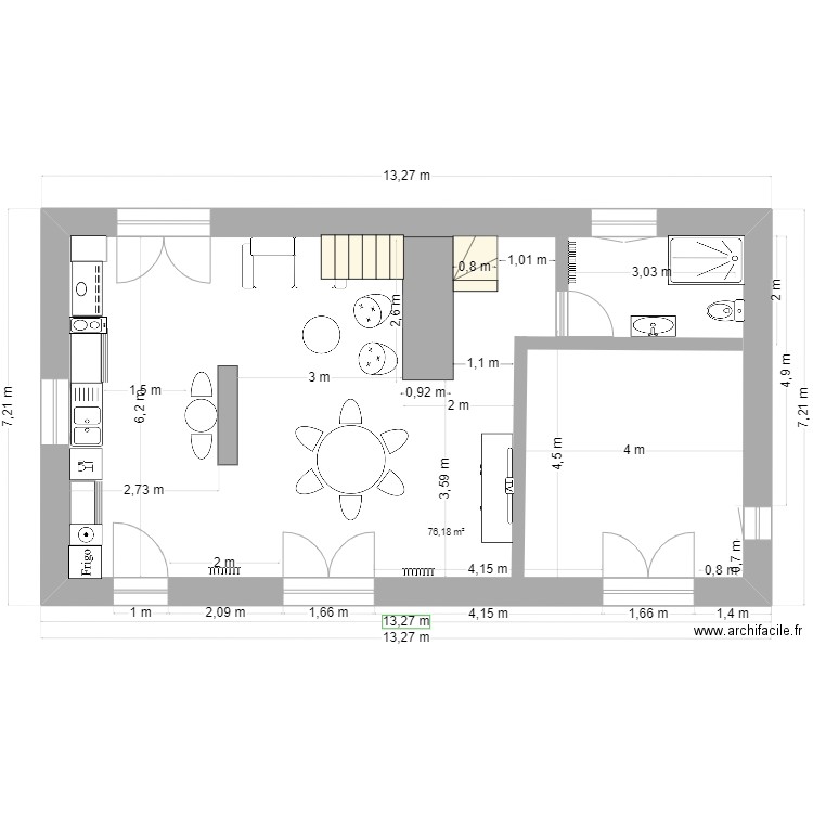 RDC GRANGE. Plan de 1 pièce et 76 m2