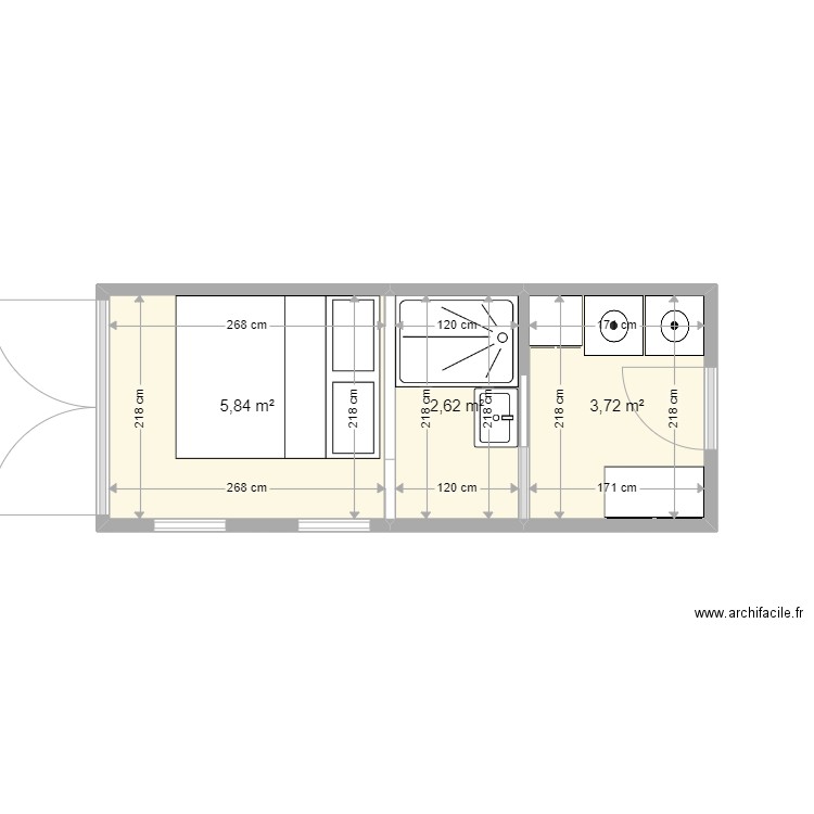 Medico. Plan de 3 pièces et 12 m2