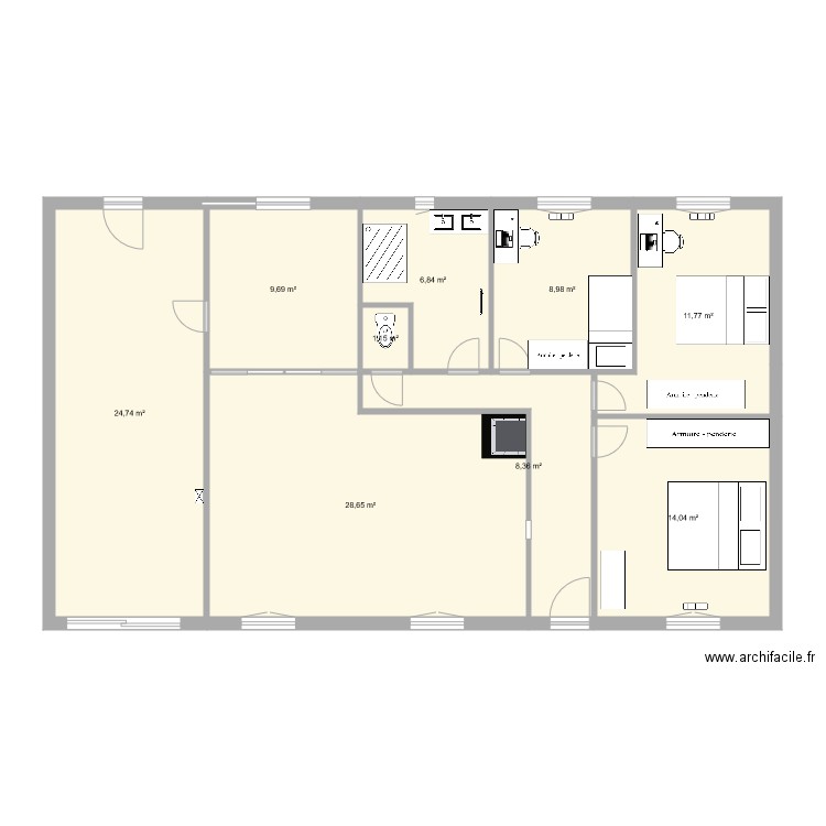 Maison 1. Plan de 9 pièces et 114 m2