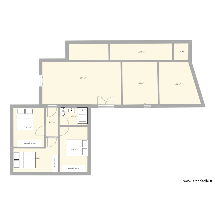 Vigadassalom. Plan de 10 pièces et 97 m2