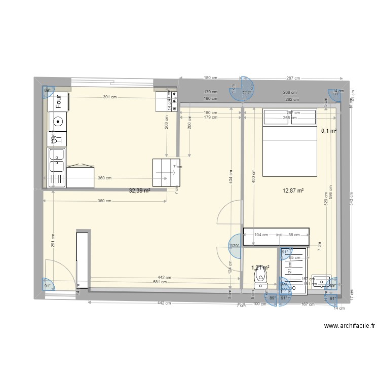extension 4eme appartement. Plan de 4 pièces et 47 m2