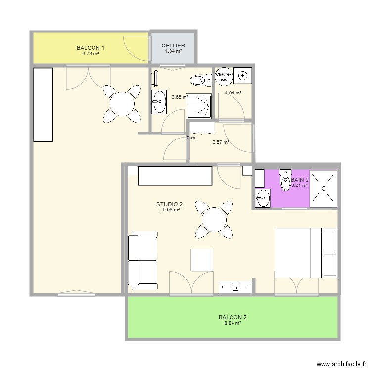 Studios 2 3 Actualisé. Plan de 0 pièce et 0 m2