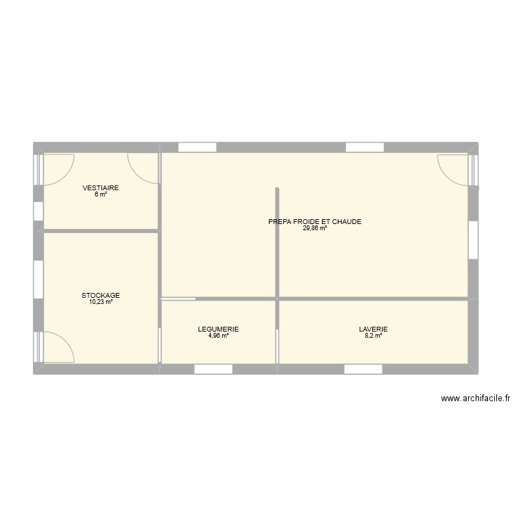 cuisine provisoire. Plan de 5 pièces et 59 m2