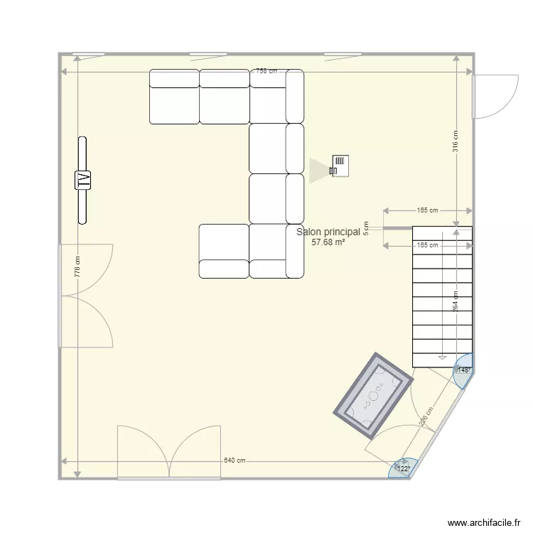 Maison Ted et Zelia Salon RDC. Plan de 