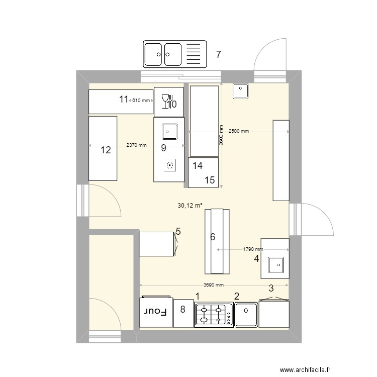 TAM TAM BAR. Plan de 1 pièce et 30 m2