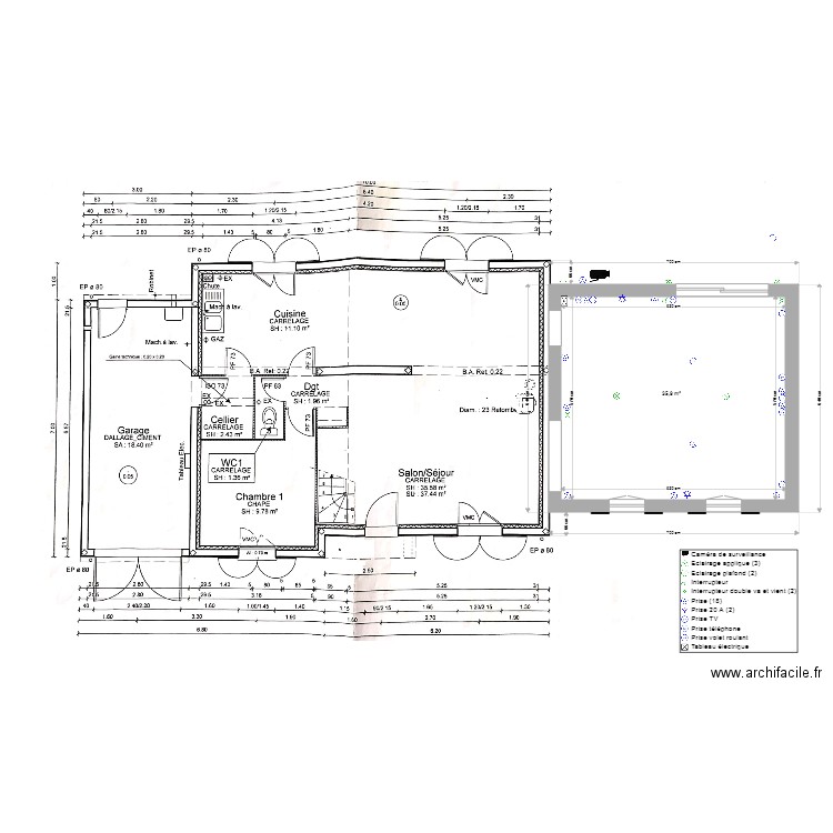 Agrandissement plan Electrique. Plan de 1 pièce et 36 m2