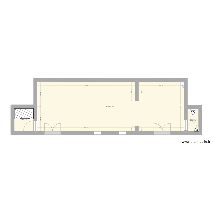 Salle Boxe. Plan de 3 pièces et 50 m2