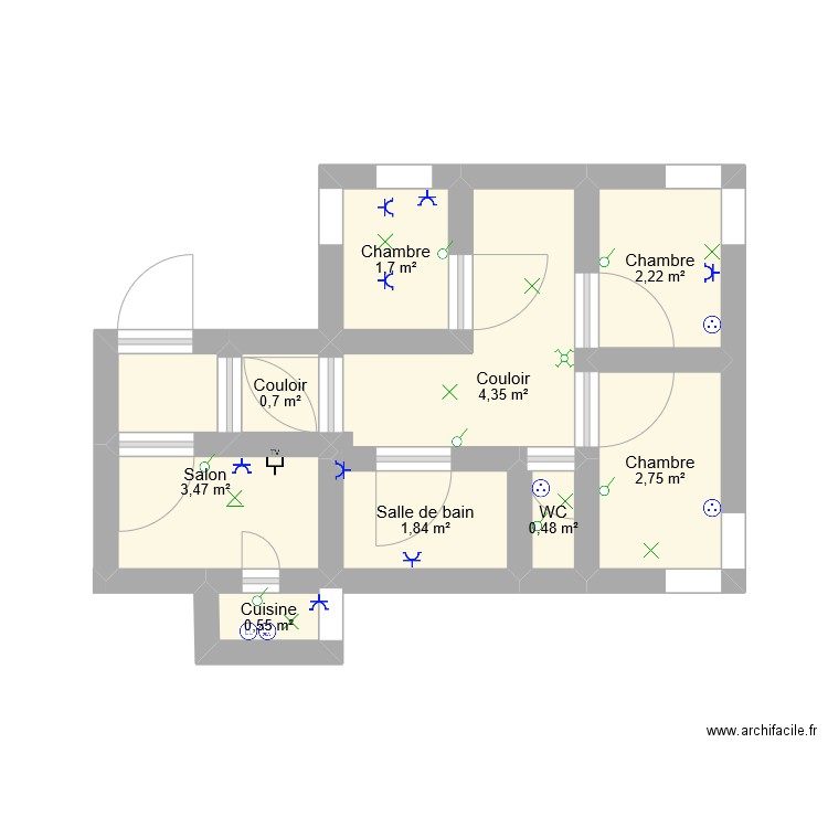 MAISON. Plan de 9 pièces et 18 m2