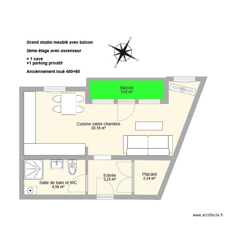 HUBERTUS. Plan de 5 pièces et 33 m2