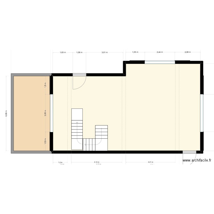 Grange. Plan de 2 pièces et 97 m2